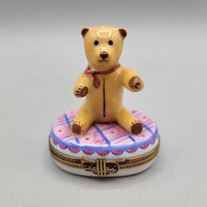 Rochard Limoges France Trinket Box Teddy Bear Ball Hand Painted Porcelain